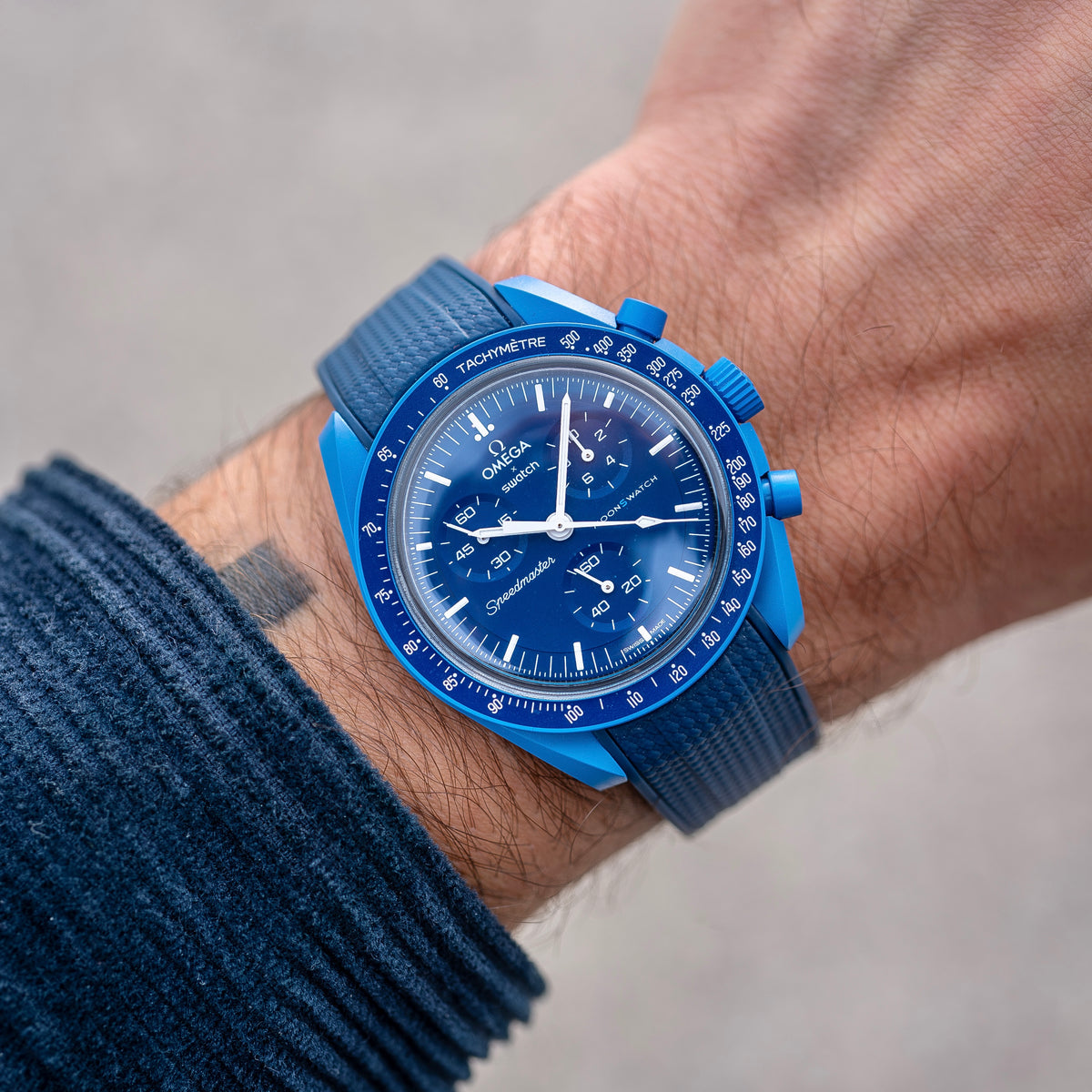 Moonswatch rubberstrap - Blue stitch