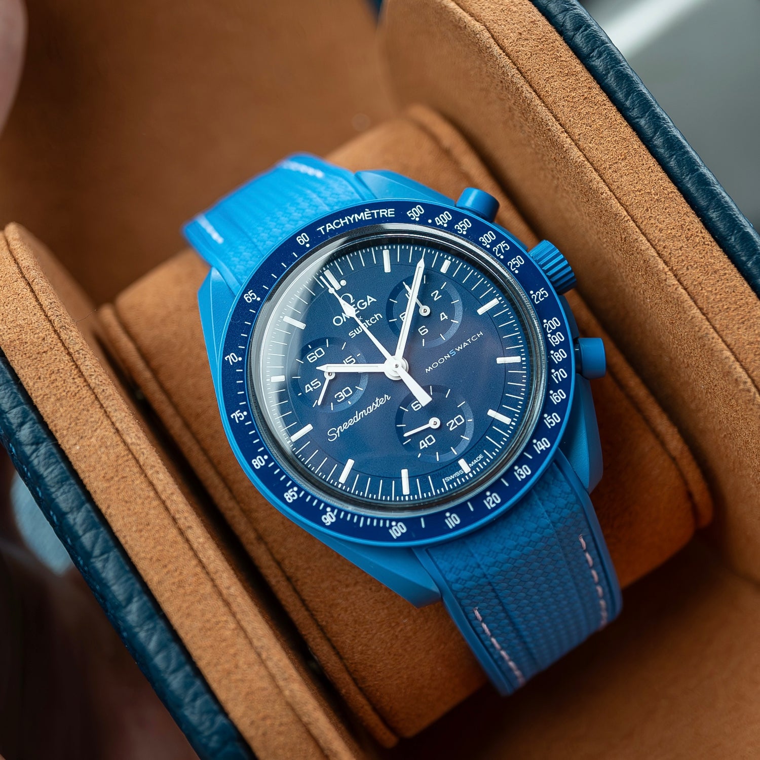 Moonswatch rubberstrap - Blue stitch